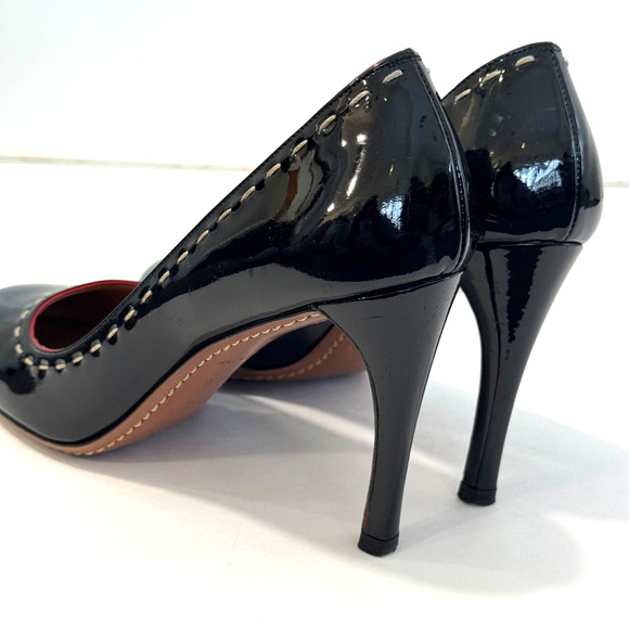 Alaia Black Patent Leather Pumps High Heels White Stitching Red Trim Size 36.5 - Picture 6 of 16